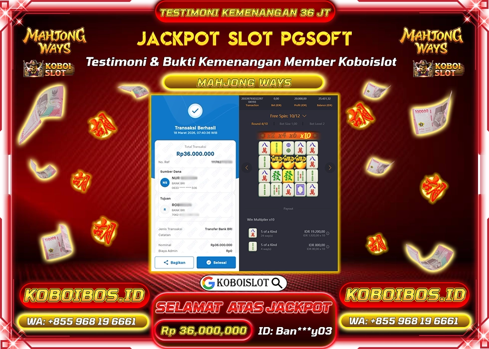 BUKTI KEMENANGAN ID Ban***y03 SLOT GACOR MAHJONG WAYS 1 Rp36.000.000,- LUNAS